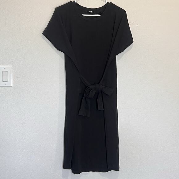 Universal Standard Misa Dress Size S (14-16) Black Short Sleeve Tie Front - Picture 2 of 15